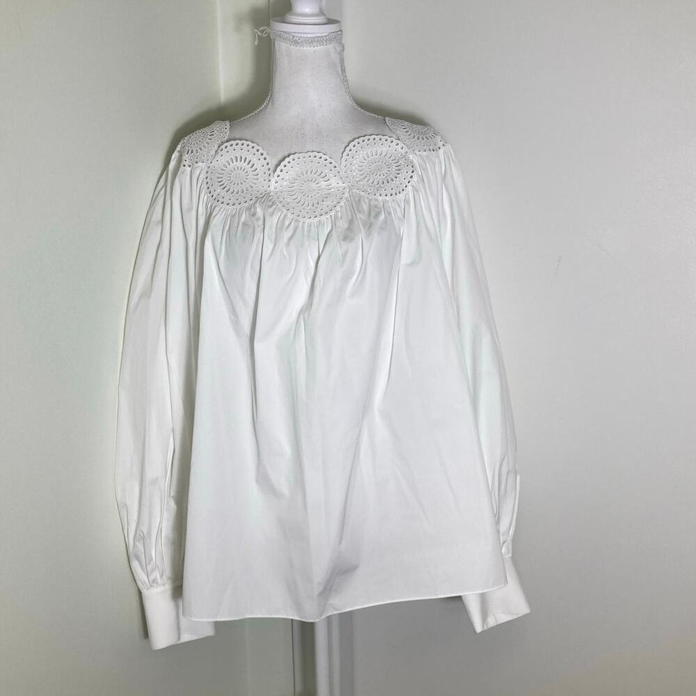 Alaia Paris White Cotton Long Sleeve Shirt Scalloped Collar Sz 42